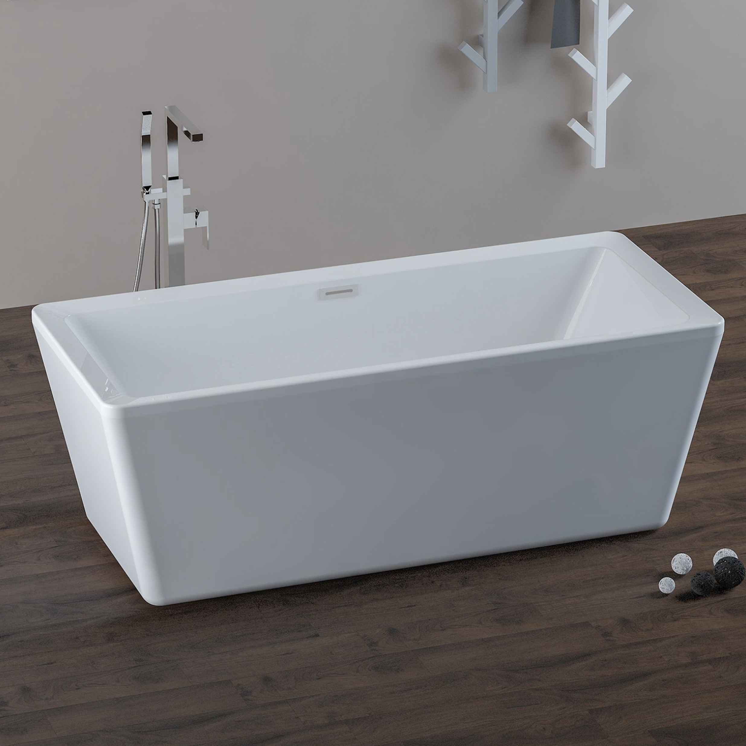 Durable Acrylic Square Freestanding Bathtub 3D Model Larger Space for sale