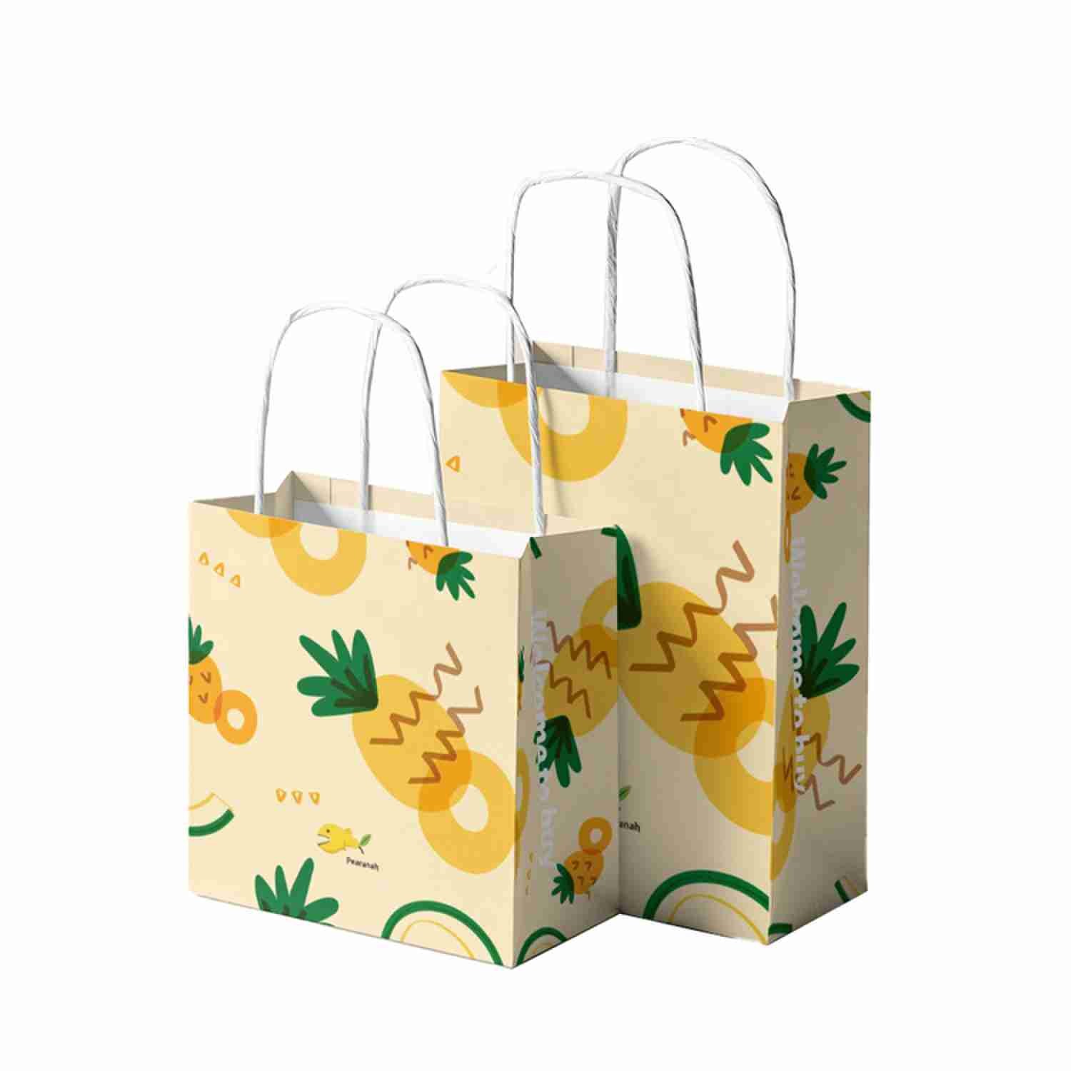 Pineapple Printing Paper Craft Kraft Bags Bulk Tote
