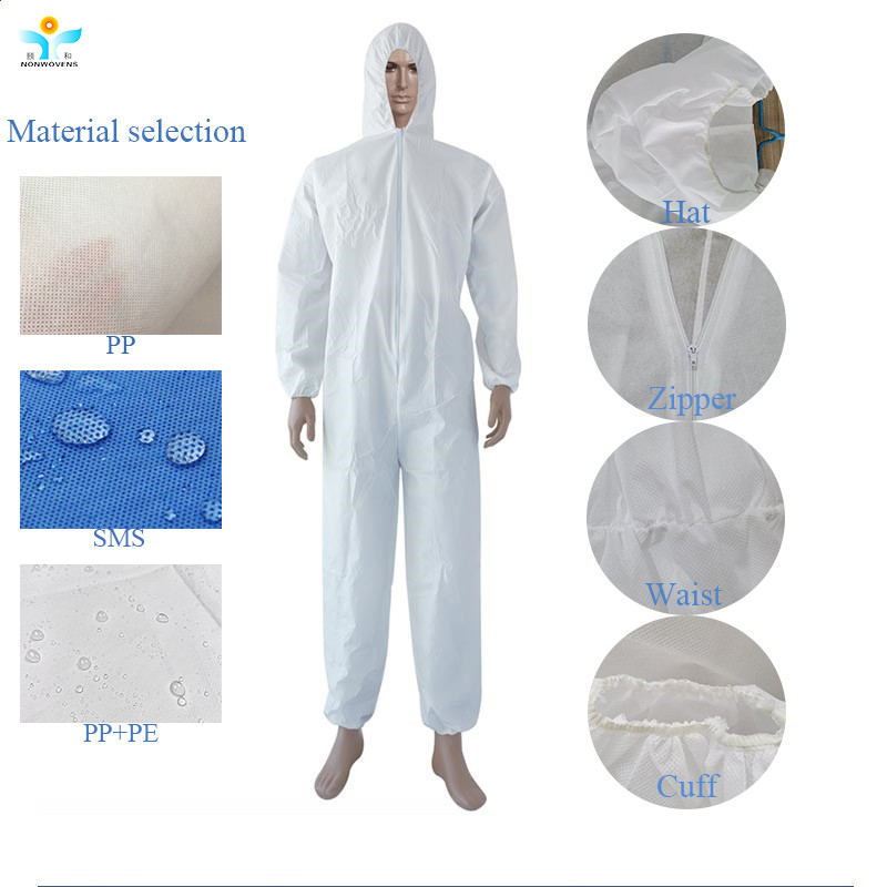 Quality Antibacterial Disposable Protective Wear With Hood Liquid Repellent 30gsm 35gsm 40gsm for sale