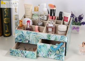 Quality Square Desk Organiser Box / Glass Makeup Storage Box Tropical Rainforest Pattern for sale
