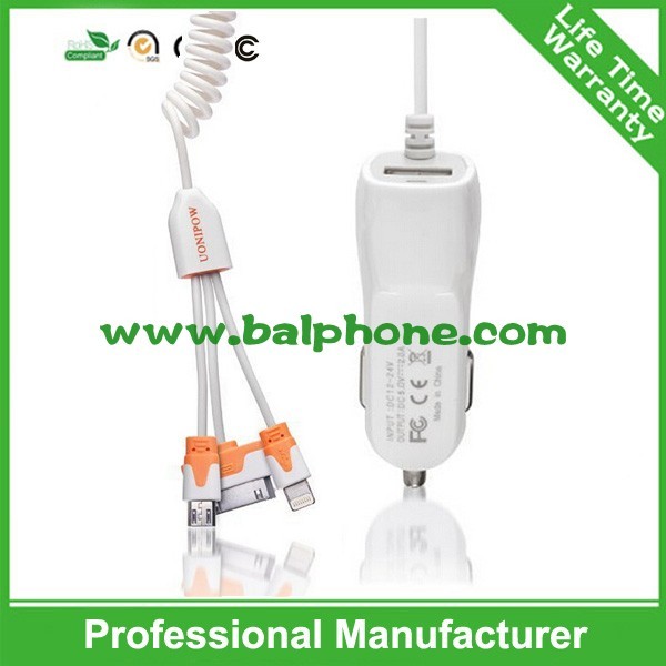Quality portable Single USB Car Charger+micro cable/i6 cable for OEM factory wholesale for sale