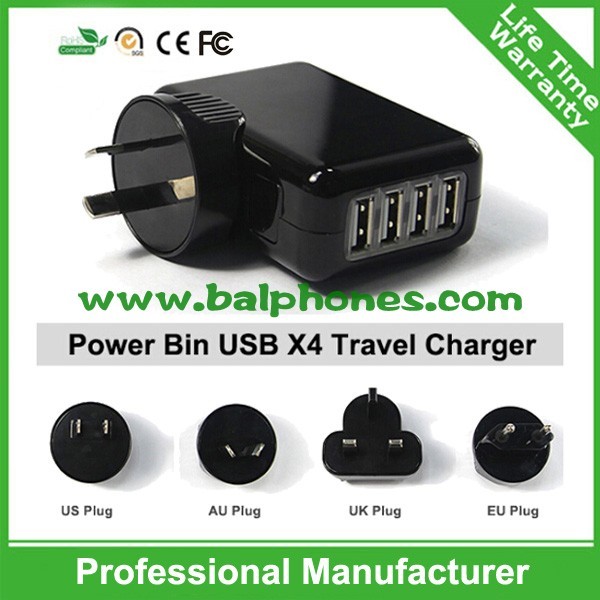 Quality UK,EU,US,AU Plug 4 port mobile phone charger 4 Port USB Travel charger for sale