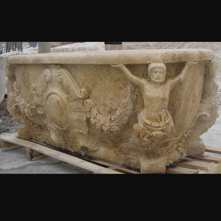 Buy cheap Hotel Deocration Beige travertine bathtub with figure statue carving for from wholesalers