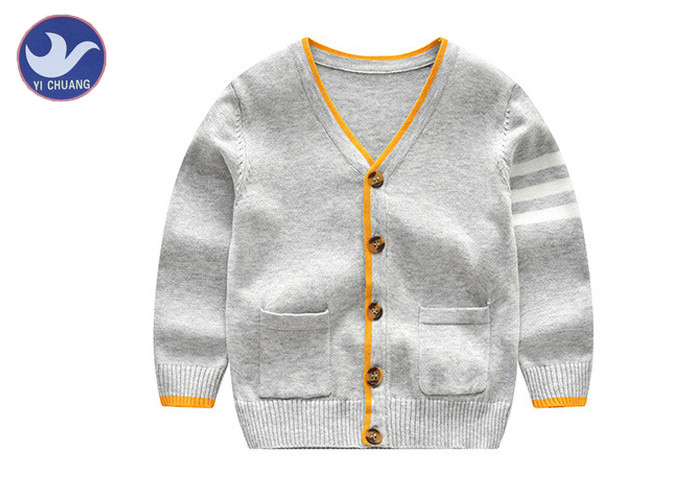 Buy cheap Stripes Knitted Baby Boy Gray Cardigan Sweater , Boys Button Cardigan With from wholesalers