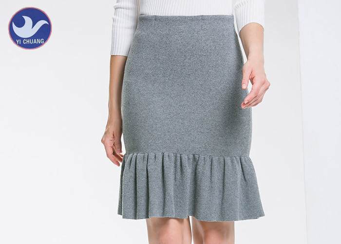 Quality Cotton Frilled Hem Wrap Womens Knit Skirt / Lady Pencil Ruffle Skirt Knee Length for sale