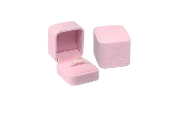 Quality Luxury Velvet Wedding Ring Jewelry Box Packaging Pink Elegant Style High Grade for sale