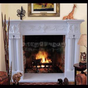 Quality Electric marble fireplace mantel surrounds with stone figure carvings,China marble fireplace supplier for sale