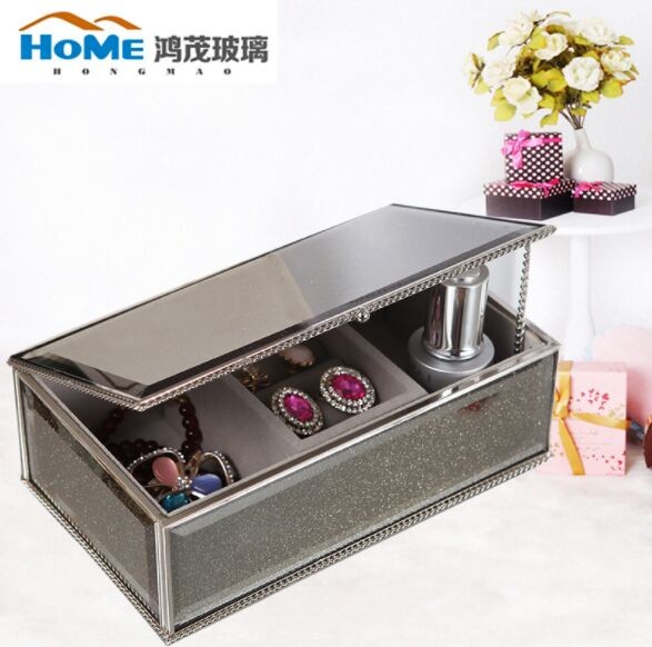 Quality Personalised Mirrored Glass Jewellery Box / Glass Jewelry Case Organizer 192*116*67MM for sale