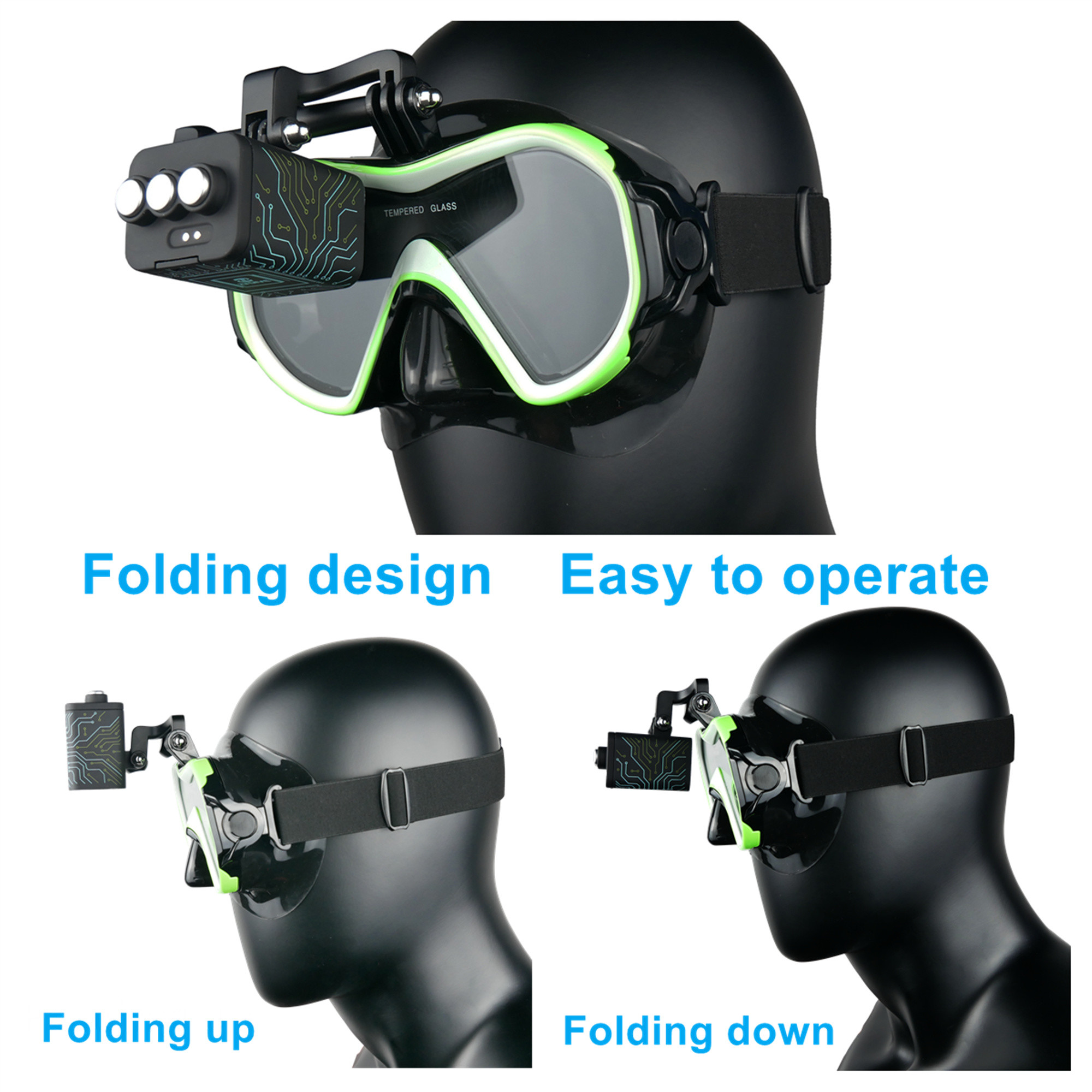 Quality Anti Fog Tempered Glass Scuba HUD Diving Mask 100% Food Grade Silicone for sale