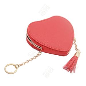 Quality Handmade Leather Purse Heart Shape Zip Coin Purse With Hang Metal Strip for sale