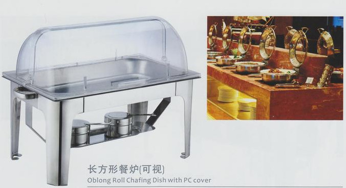 Quality Restaurant Stainless Steel Cookwares Oblong Roll Chafing Dish With PC Cover for sale