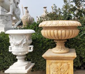 Quality Outdoor Marble planter stone carved flowerpot sculpture,garden stone garden statues supplier for sale