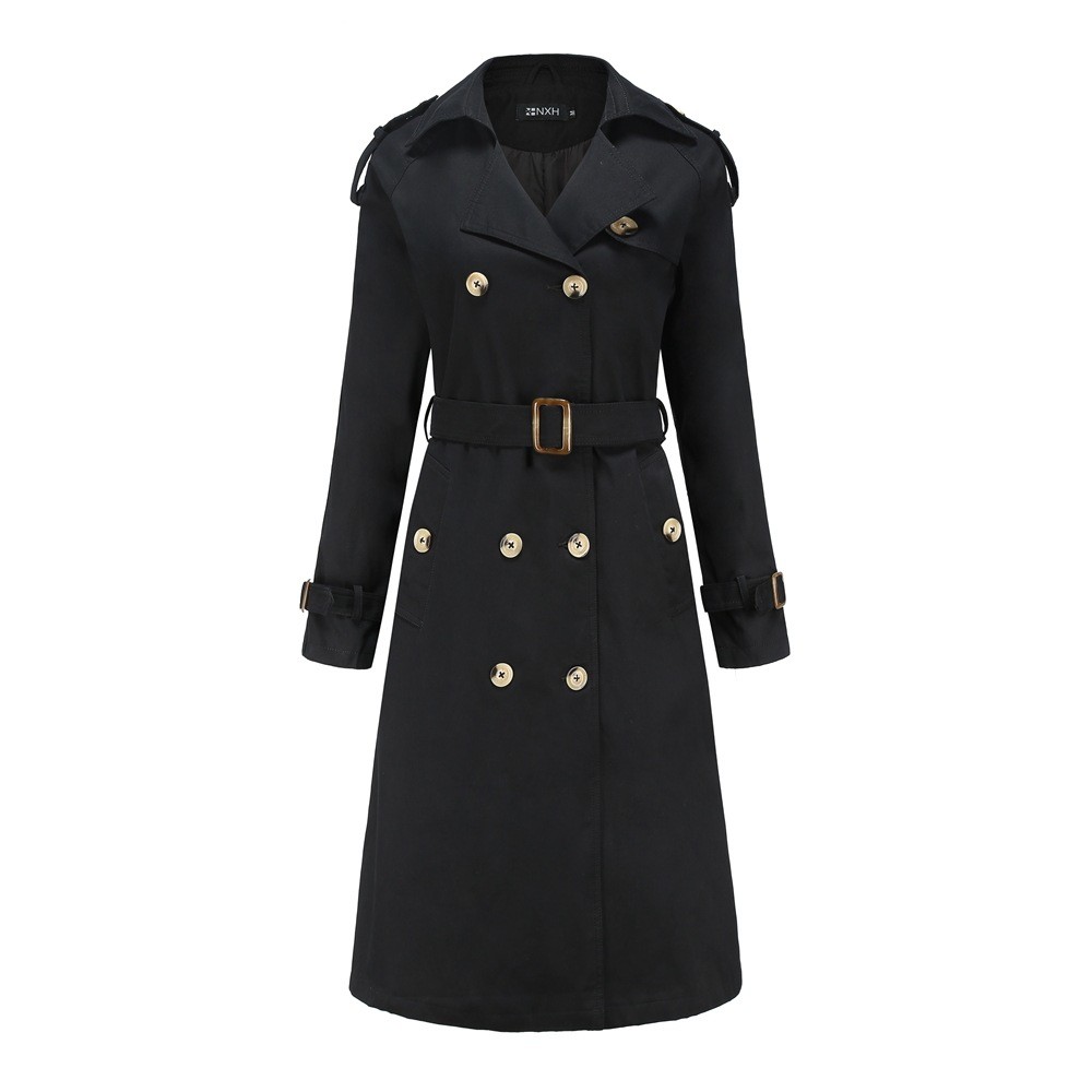 Quality OEM Women'S Classic Double Breasted Mid - Long Cotton Coat With Belt S-3XL for sale