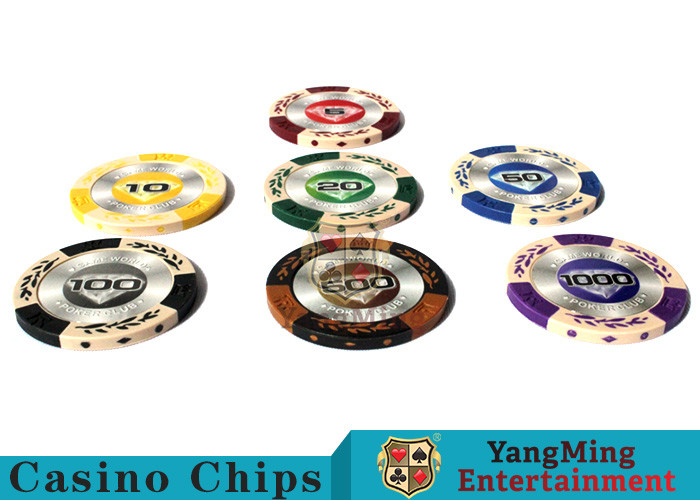 Quality 14g Custom Clay Poker Chips With Mette Sticker 3.4mm Thickness for sale