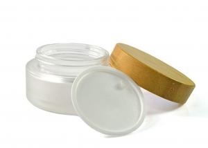 Quality 50ml Frosted Glass Cream Jars With Tightly Bamboo Lid And Inner Liner for sale