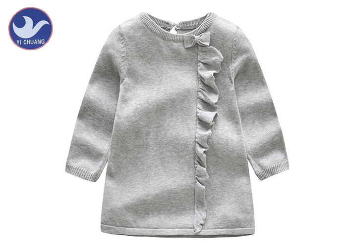 Quality Butterfly Knot Ruffle Edges Kids Sweater Dress , Little Girl Long Sleeve Dresses Button Closure for sale