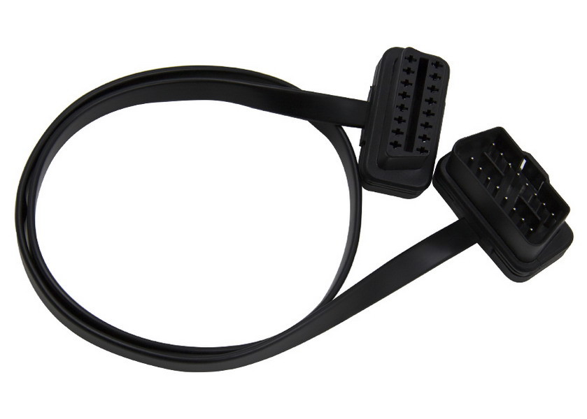Quality Black Obd2 Extension Cable Right Angle Male 24V To Female Flat Extension Cord for sale