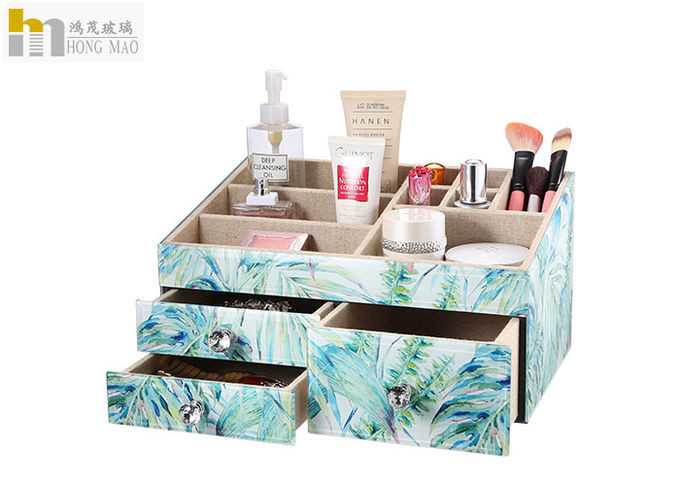 Quality Modern Glass Wood Desk Organizer Box For Bathroom Accessories Storage for sale
