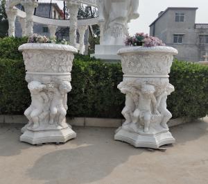 Quality Stone carved Marble planter carved flowerpot sculpture,garden stone garden statues supplier for sale