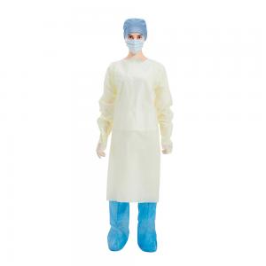 Quality Yellow SMMS Isolation Disposable CPE Gown With Thumb Loop 30-65gsm S-XL for sale