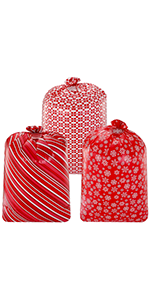 3 Oversized Red Christmas Plastic Gift Bags