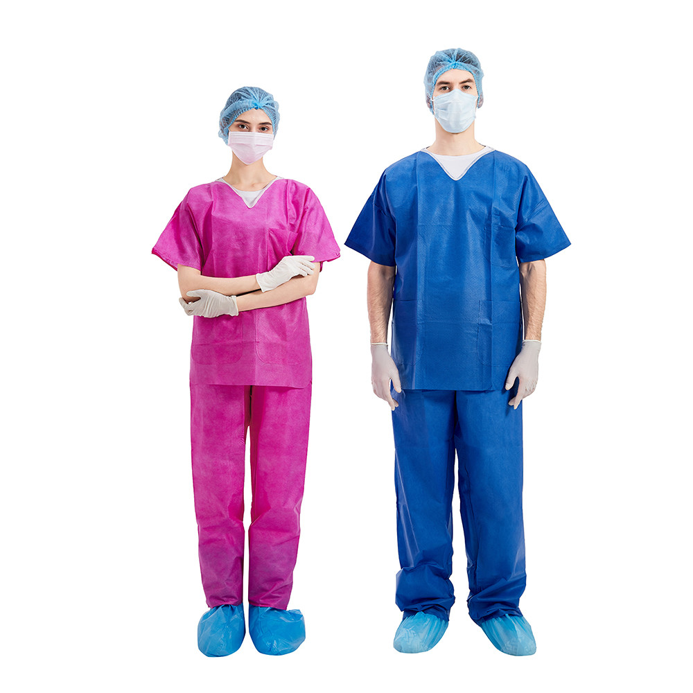 Quality Short Sleeve Doctor Disposable Scrub Suits XL L M SMS for sale
