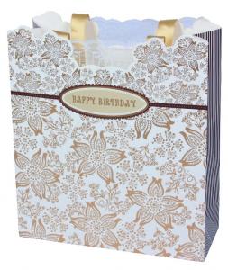 Quality 2016 luxury paper carrier bag manufacturer with gold stain ribbon handle for sale