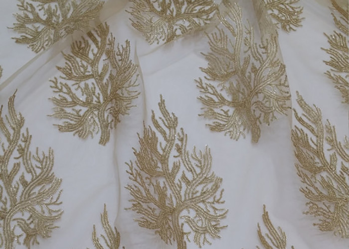 Quality Embroidered Tree Gold Sequin Lace Fabric By The Yard For Wedding Bridal Evening Dress for sale