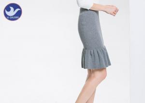 Quality Cotton Frilled Hem Wrap Womens Knit Skirt / Lady Pencil Ruffle Skirt Knee Length for sale
