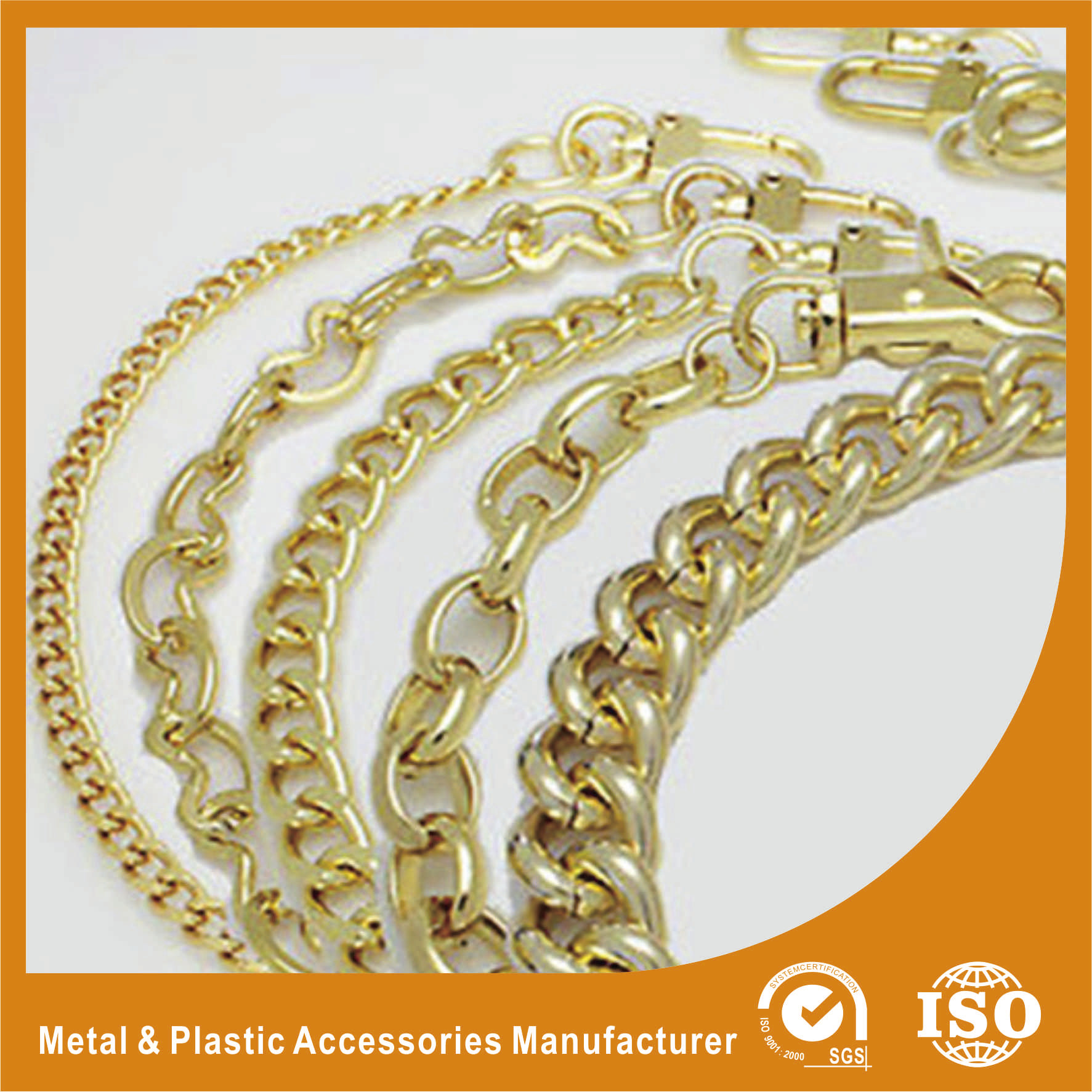 Quality Shiny Gold Solid Brass Handbag Metal Chain For Purse Accessories for sale