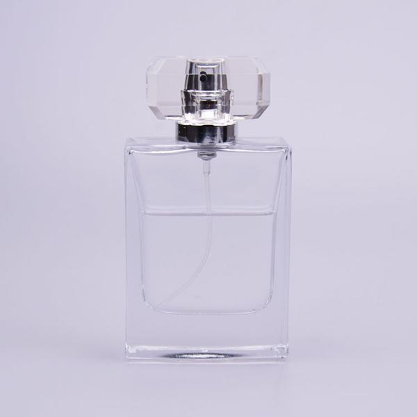 Buy 50ml Flat Glass Perfume Bottle With Clear Syrlyn cap at wholesale prices