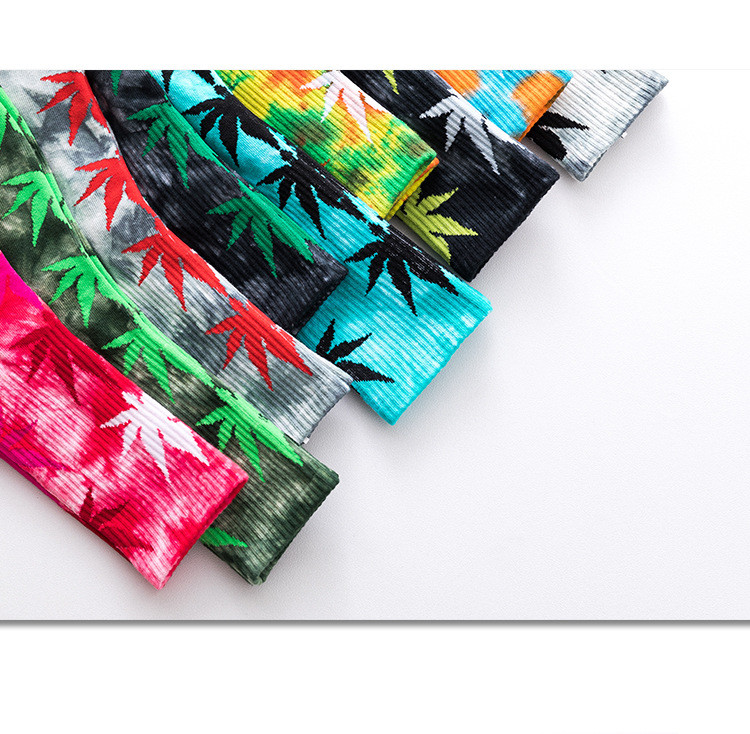 Quality Tie Dye Maple Leaf Tide Socks High Ankle Spring And Summer for sale