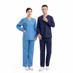 Quality Blue Medical Scrub Suit Long Sleeve XS-3XL Industrial,Healthcare Center for sale