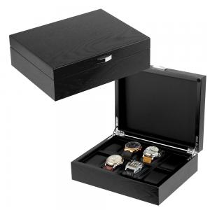 Quality 8 Slots Black Lacquered Nature Veneer Wooden Watch Box in Stocked for sale