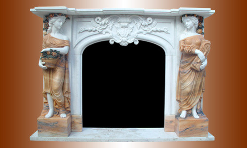 Quality Nature Marble Statue fireplace mantel,China stone carving fireplaces supplier, decorative fireplace  mantel for indoor for sale