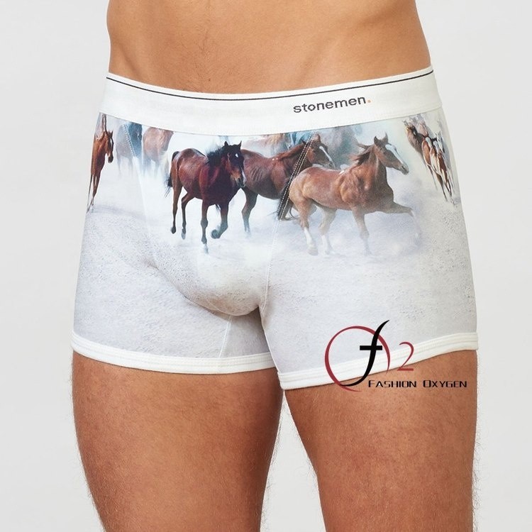 Mens 3d horse animal print underwear premium stretch cotton boxer briefs customise second skin white underwear for creat