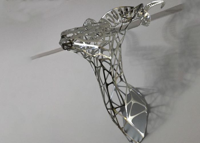 Buy Mirror Polished Hollow Deer Head Stainless Steel Sculpture For Wall Decor at wholesale prices
