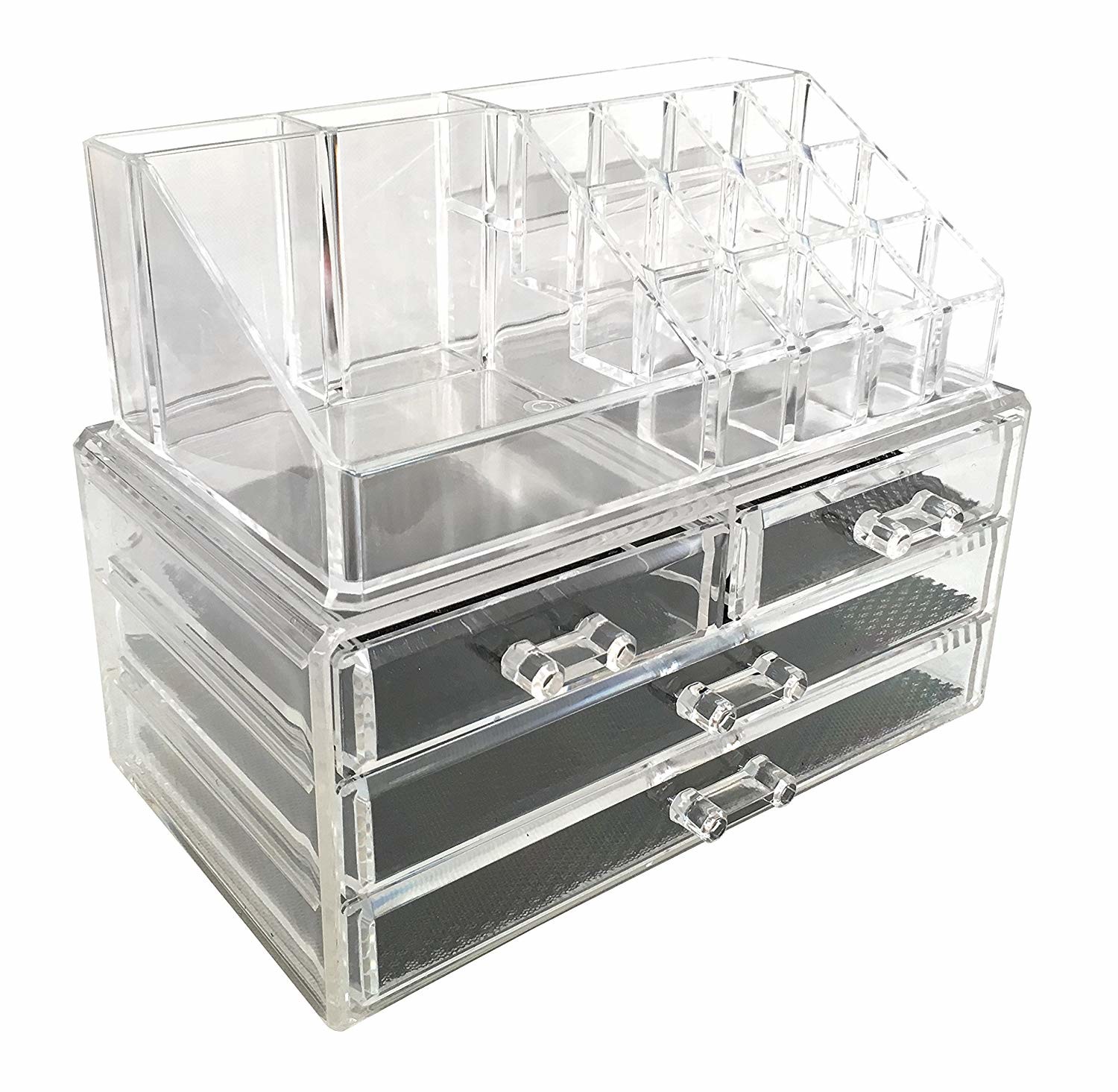 Quality 4 Tier Clear Acrylic Makeup Organizer Drawers Removable With Lipstick Holder for sale