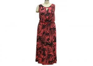 Quality Full Length Short Sleeve Chiffon Maxi Dress , A Line Summer Casual Dresses Leaf Printed for sale