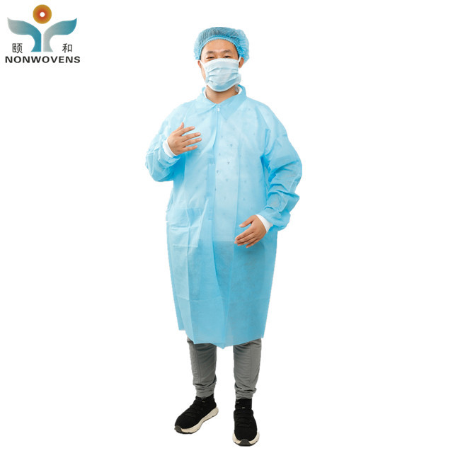 Quality Mid Length Blue Disposable Lab Coats Resistant Knitted Collar Medical Grade for sale