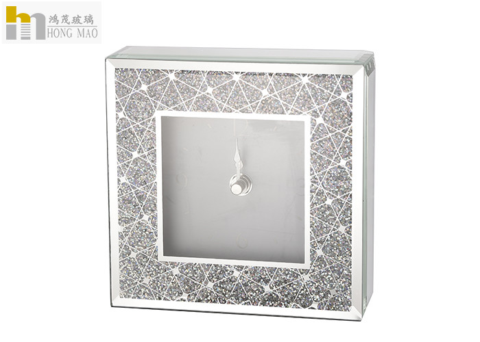 Quality Silver Mirrored Desk Clock With Small Rhinestone Scratch Resistant for sale