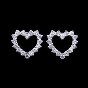 Quality Classic 925 Sterling Silver Small Cubic Zirconia Stud Earrings Heart Shaped With Logo for sale