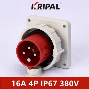 Quality 16A 380V IP67 IEC Round Pins Industrial Plugs Panel Mounted Red for sale