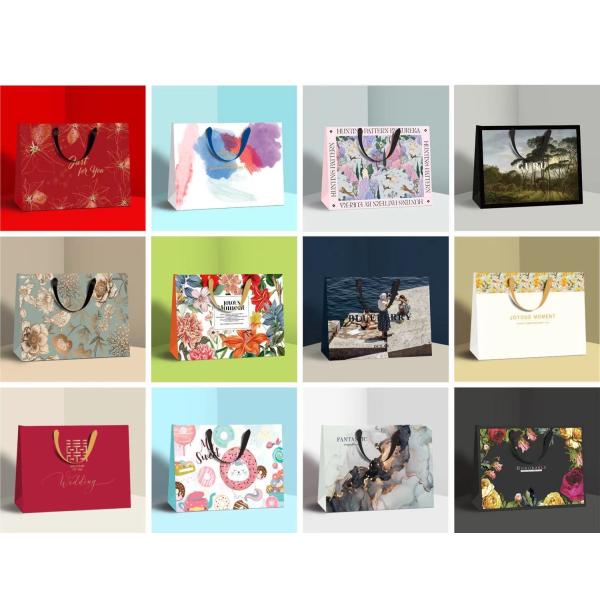 Offset Custom Printed Paper Bags Recyclable Ivory Board Paper