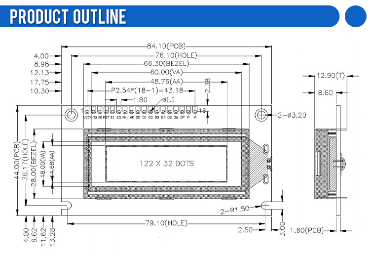 Blue Film 12232B1 LCD Screen High Brightness Screen Single Row Interface Module LCD Screen In Stock Module