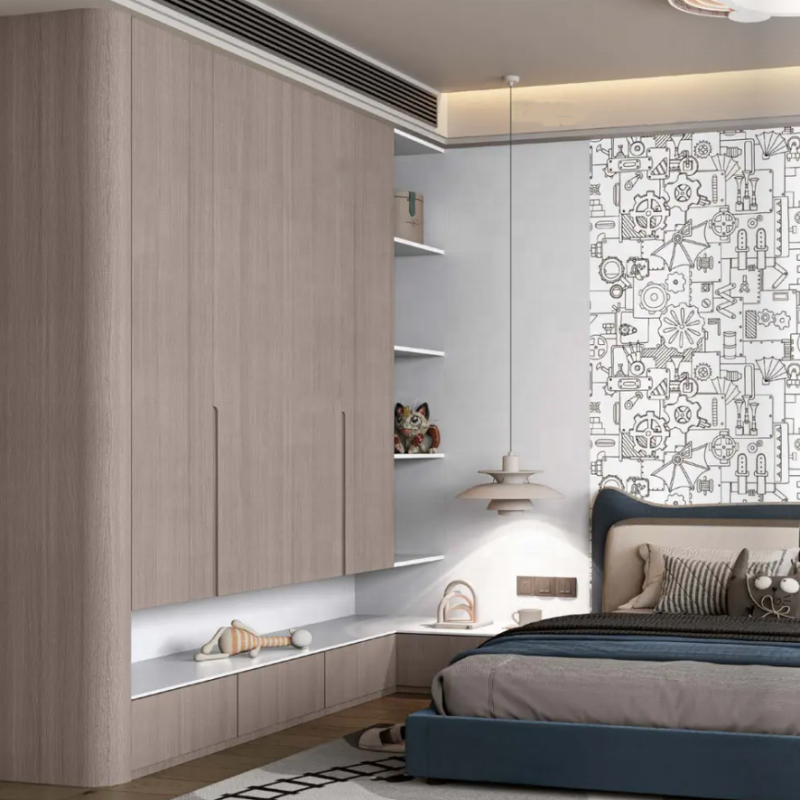 Luxury Modern Solid Wood Custom Bedroom Wardrobe with Wall Mount Installation and Custom Color Options
