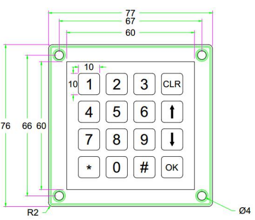16 Keys Dot Matrix Dynamic Backlit Metal Keypad Access Control Kiosk 4 X 4