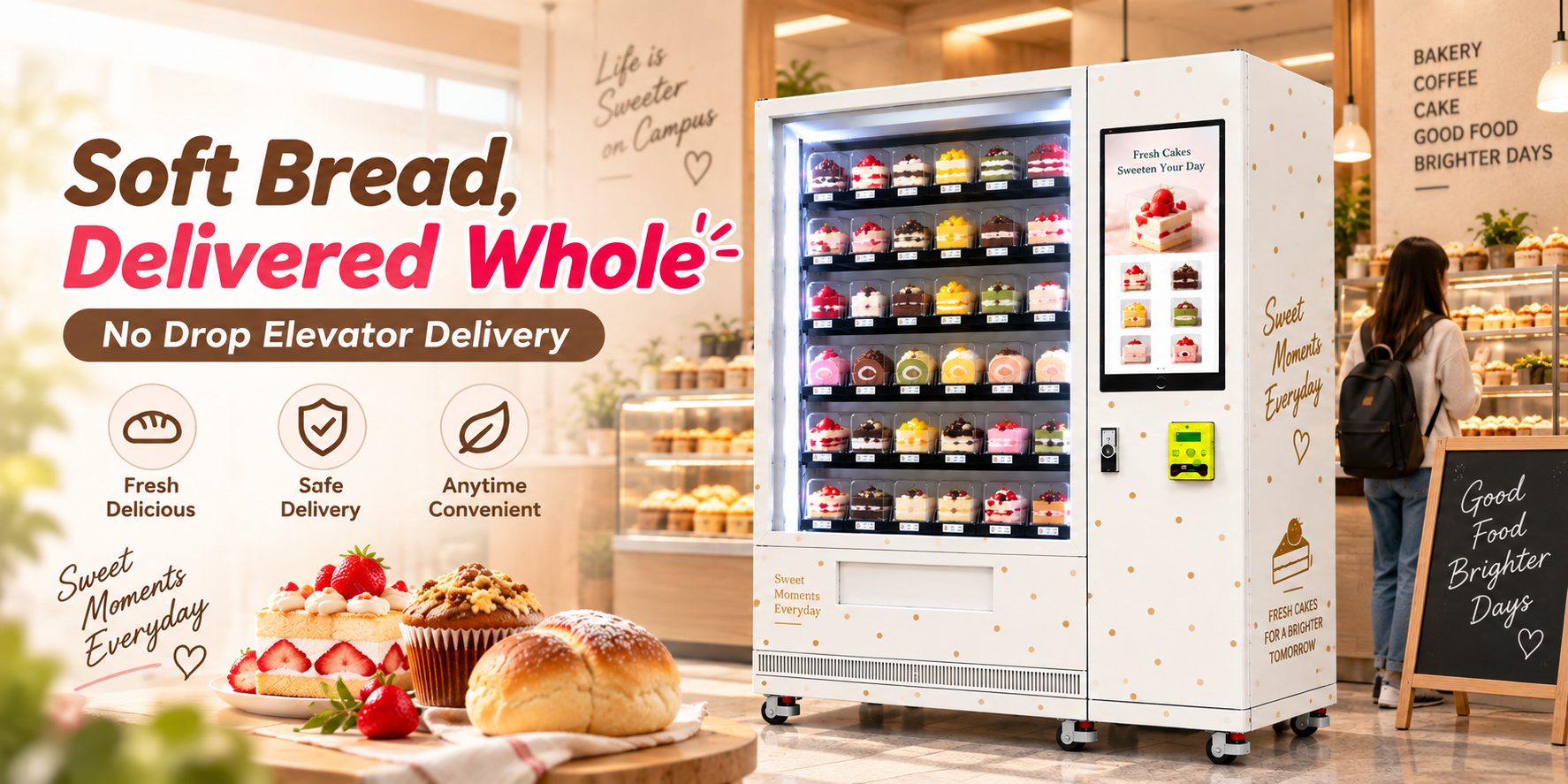 Winnsen No Drop Elevator Delivery Cake Vending Machine Protects Soft Bread