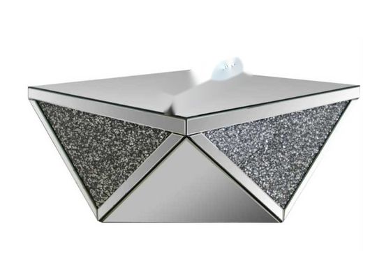 JSF295 Noralie Mirrored Coffee Table with triangular base and crushed diamond insert