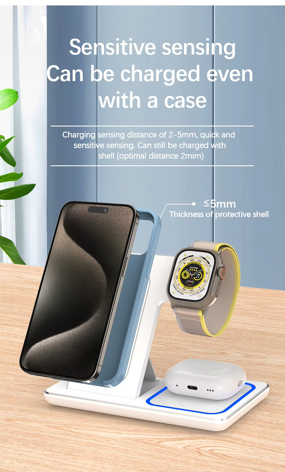 Foldable 3 In 1 Charging Station Wireless Stand Portable Universal Wireless Charger LED Night Light 15W Fast Mobile Phone